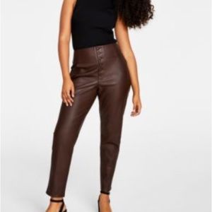 Faux-leather button-fly ankle pants.